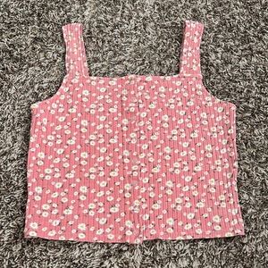 Pink Floral Cropped Tank Top